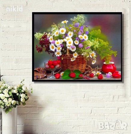 5D кошница с маргаритки диамантен гоблен картина мозайка за направа по схема с камъчета, снимка 1