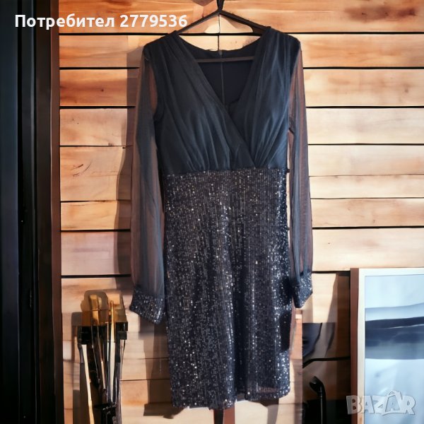 Черна къса рокля с пайети, снимка 1