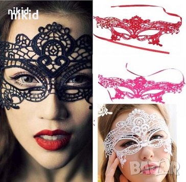 01 домино черна бяла маска дантела за лице очи маскарад парти бал, снимка 1