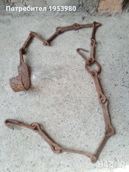 Стара голяма кована верига за огнище, снимка 1