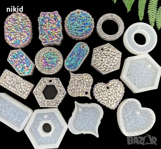 висулка коледна играчка сърце на кристали силиконов молд форма фондан шоколад смола гипс декор, снимка 4 - Форми - 47607458