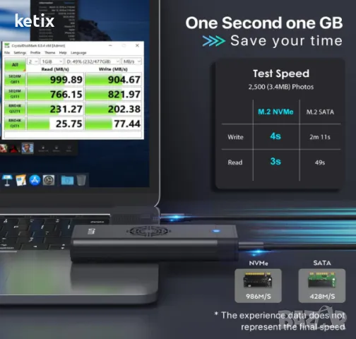 M.2 NVME SSD Enclosure with Cooling Fan, 10 Gbps USB C 3.2 Gen 2 PCIE NVME Adapter, снимка 4 - Друга електроника - 48548596