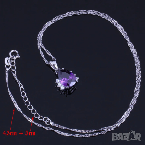 Сребърен комплект със сапфири и кристали, снимка 10 - Колиета, медальони, синджири - 44886136