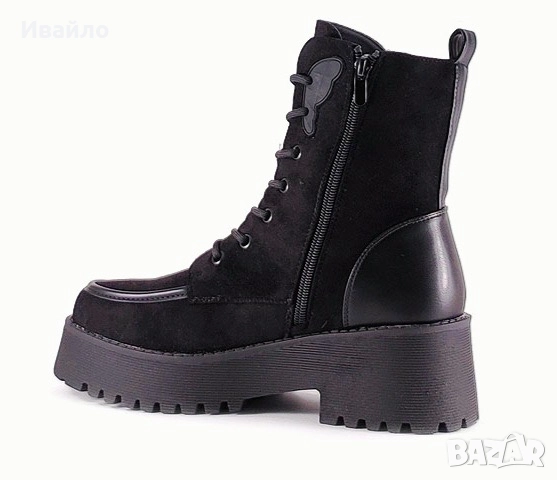Дамски черни боти от еко велур с топла вата, снимка 2 - Дамски боти - 52341357