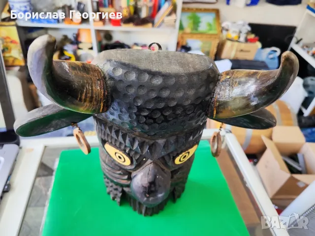 Дървена кукерска маска дърворезба, снимка 3 - Антикварни и старинни предмети - 48845324