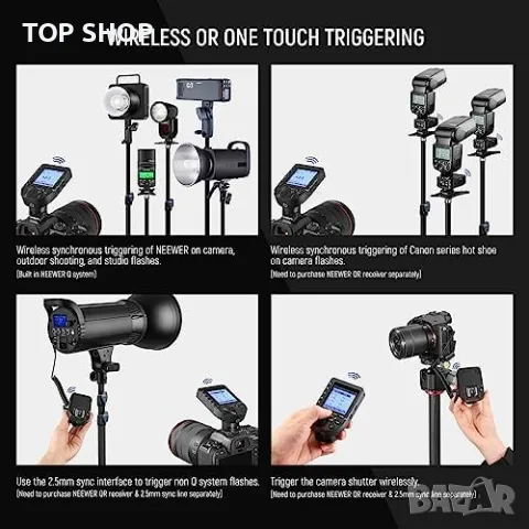 Нов безжичен тригер за светкавица Съвместим с Canon 1/8000s HSS голям екран, снимка 5 - Чанти, стативи, аксесоари - 49723885