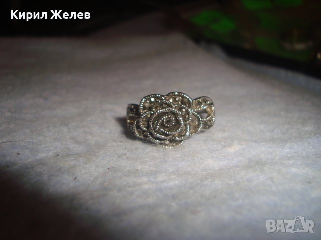 ФЛОРАЛЕН ПОСРЕБРЕН МАРКАЗИТЕН АР НУВО СТИЛ ПРЪСТЕН - РОЗА 17512, снимка 10 - Пръстени - 37499349