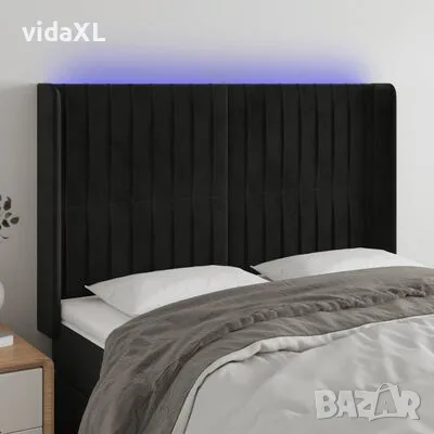 vidaXL LED горна табла за легло, черна, 147x16x118/128 см, кадифе(SKU:3124336), снимка 2 - Спални и легла - 48836334