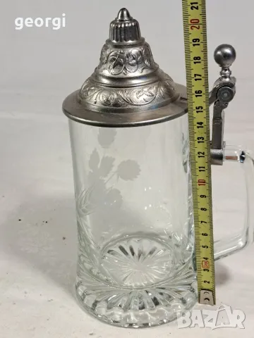 немска гравирана халба с калаен капак , снимка 5 - Антикварни и старинни предмети - 48564722