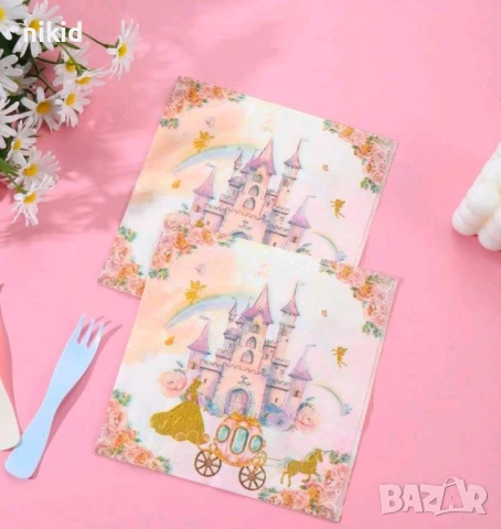 Замък Дворец палат принцеси двустранни 10 бр сини парти салфетки рожден ден