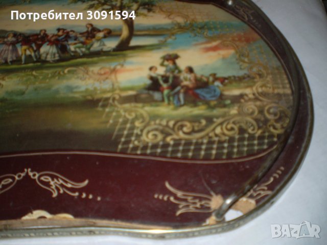 Голям поднос 1950 г., сцени от Гоя  поднос с дръжки, поднос за закуска, снимка 3 - Антикварни и старинни предмети - 42969287