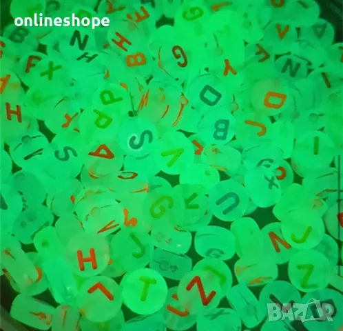 500 броя светещи буквени мънисти за гривни / колиета / пръстени / обеци, снимка 3 - Други - 49308900