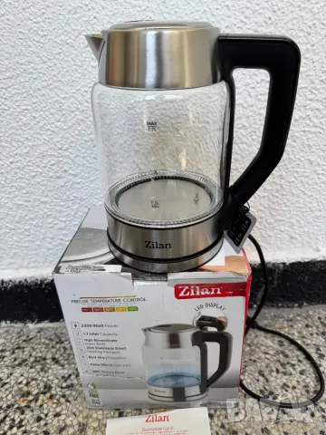 Стъклена Електрическа Кана - Zilan ZLN8955, 1.7л, 2200W, 360° Основа, LED Осветление, 5 Настройки!, снимка 3 - Кани - 50376895