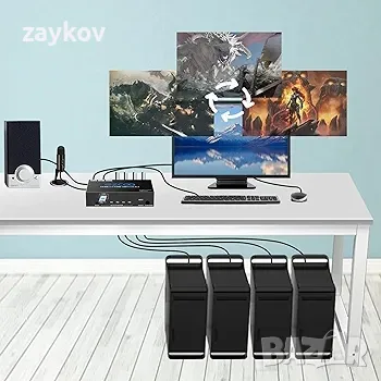 USB 3.0 HDMI KVM превключвател 4 компютър 1 монитор 4K 60Hz SPDIF L/R Extractor - USB превключвател, снимка 3 - Друга електроника - 48645847