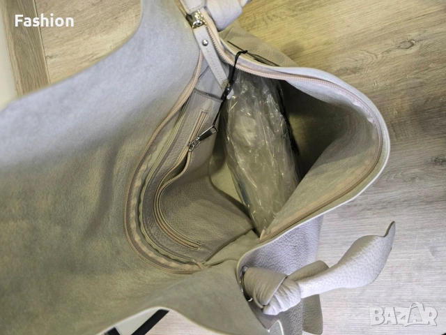 Нова чанта от естествена кожа в сив цвят на намаление, снимка 3 - Чанти - 53241316