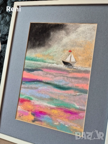 Море, картина пастел, оригинал, снимка 3 - Картини - 52025399