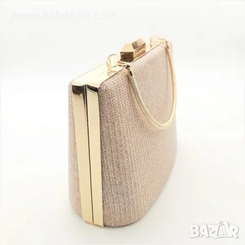 Официална чанта розово злато-текстилна с дръжка и брокат, снимка 2 - Чанти - 48908326