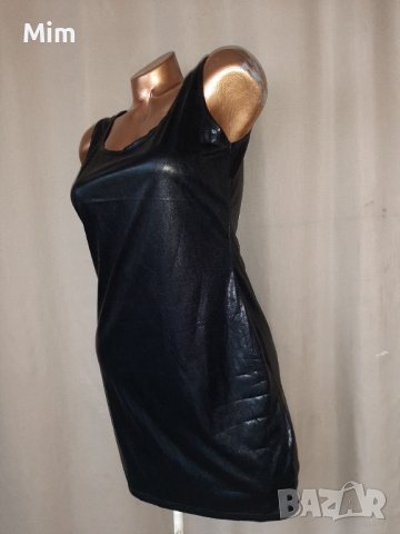  M/L Черна рокля от еко кожа, снимка 4 - Рокли - 40532870