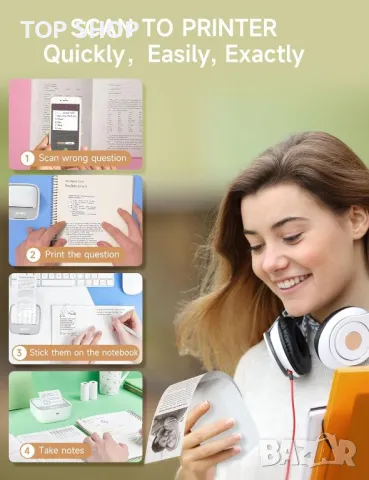 iDPRT Преносим термичен мини принтер за стикери, етикети, снимки, безмастилен, снимка 3 - Принтери, копири, скенери - 49551821