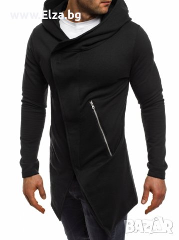 Стилно мъжко горнище с издължен дизайн - черно, снимка 2 - Суичъри - 38120158