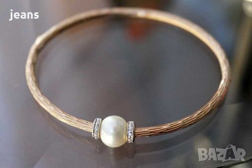 Стомана, сребро, перла с диаманти, снимка 4 - Гривни - 28071155