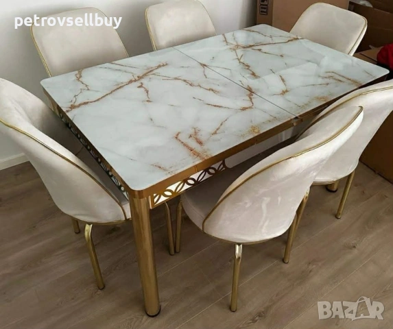 Луксозна трапезна маса с 6 стола, снимка 6 - Маси - 53505318