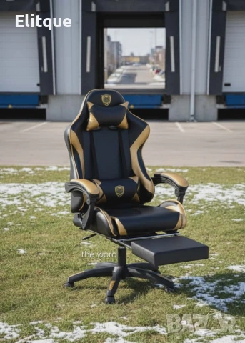 Удобен геймърски стол с поставка за крака и масажна лумбална възглавница, Черно-червен, снимка 3 - Столове - 53489673