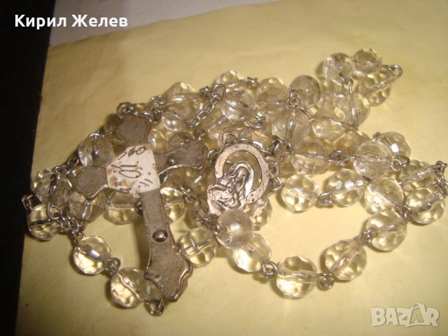 СТАРА КАТОЛИЧЕСКА ОГЪРЛИЦА - БРОЕНИЦА КРИСТАЛНА с РАЗПЯТИЕ и ИКОНКА 22872, снимка 12 - Антикварни и старинни предмети - 33434909