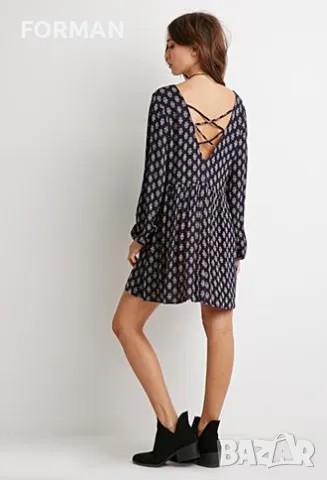 Тъмносиня рокля с пейсли принт и с ефектен гръб , снимка 2 - Рокли - 48543388