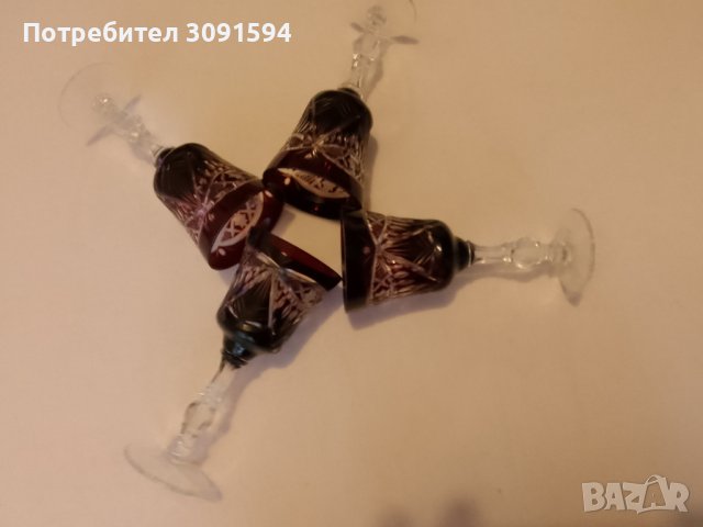  4 Чаши за вино , шампанско от червен рязан кристал, снимка 7 - Антикварни и старинни предмети - 43126077