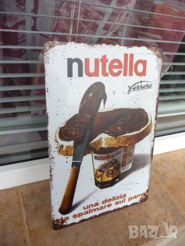 Метална табела храна Нутела шоколад Nutella бурканче течен Ferrero препечена филийка палачинки нож, снимка 2 - Рекламни табели - 52733035