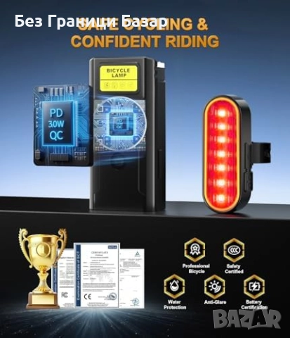 Нови LED велосипедни светлини 4000LM USB IP67 предна и задна лампа фар, снимка 4 - Части за велосипеди - 52774518