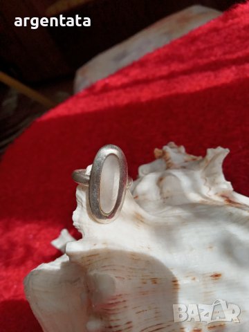 Елипсовиден сребърен пръстен със седеф, снимка 3 - Пръстени - 36690394