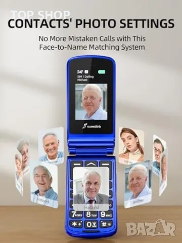 Нов Мобилен телефон с големи бутони за възрастни Отключен SOS бутон, снимка 3 - Телефони с две сим карти - 49249873