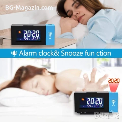 Модерен LED настолен електронен часовник с проектор на стена таван будилник аларма светещ дигитален, снимка 4 - Други - 51039948