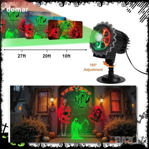 FitRepa Хелоуин LED 3D проекционна декоративна светлина с призраци, снимка 2 - Декорация за дома - 51742462