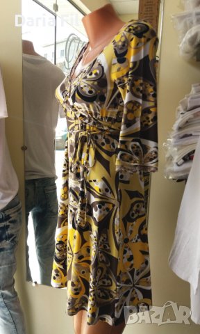 Рокля без закопчаване в жълти цветове, снимка 5 - Рокли - 36888265