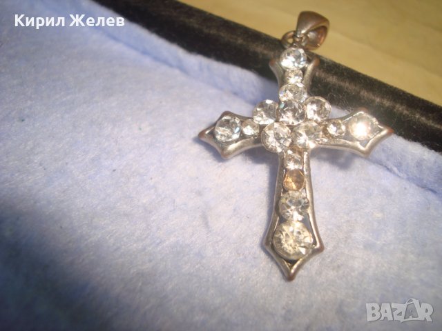 СТАРО МЕДНО ПОСРЕБРЕНО КРЕСТАЛНО АРТ КРЪСТЧЕ - МЕДАЛЬОН 21283, снимка 7 - Колиета, медальони, синджири - 36903347