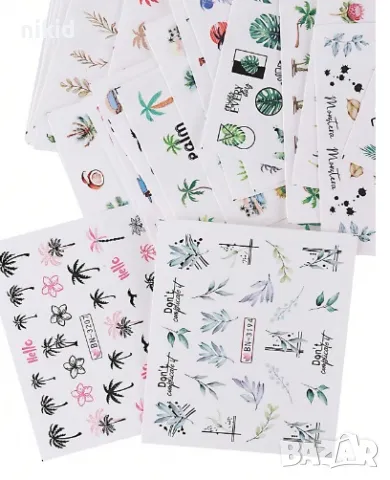 24 вида палма палми тропически листа хаваи слайдер ваденки водни стикери за нокти маникюр , снимка 6 - Продукти за маникюр - 47286554