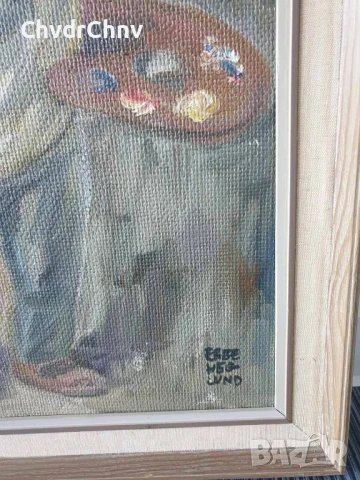 46x35см наивизъм/2бр шведска картина масло върху платно/момиченце с цветя/момченце художник, снимка 9 - Картини - 46846778