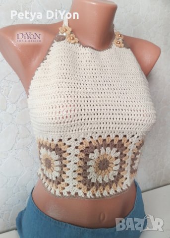 Ръчно плетен дамски потник цвят сметана, снимка 1