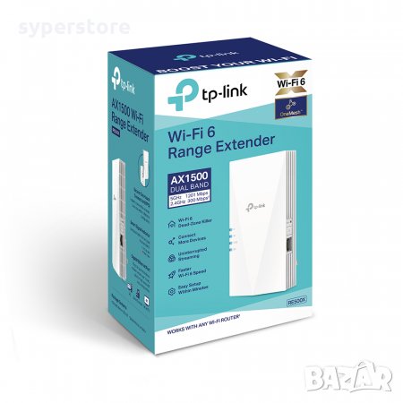 Удължител на интернет обхват TP-Link RE500X AX1500 OneMesh Wi-Fi6 За пълно покритие в дома и офиса, снимка 3 - Мрежови адаптери - 34664352