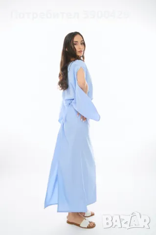 Ленена Рокля Melani - Небесно Синя, снимка 3 - Рокли - 49723600