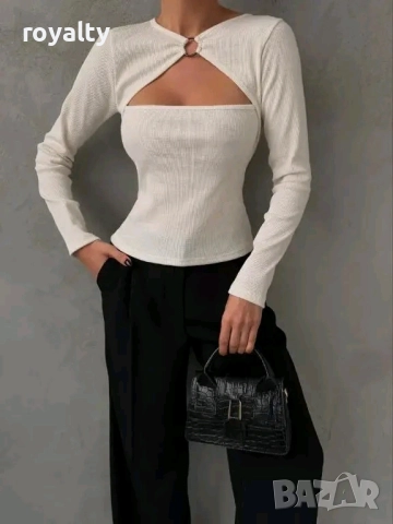 Бяла Дамска Блуза Рипс 
