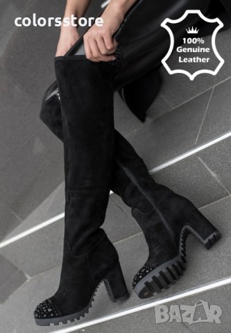 Ботуши на ток - черен ЕСТЕСТВЕН велур - 359-8-JG1