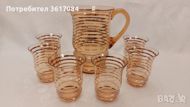 Арт Деко антикварен сервиз (пълен комплект) с много позлата и цветно стъкло 