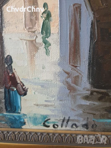Collado 55х47см/испанска картина масло върху платно/градски пейзаж/къщи-катедрала/дървена рамка, снимка 7 - Картини - 51192802