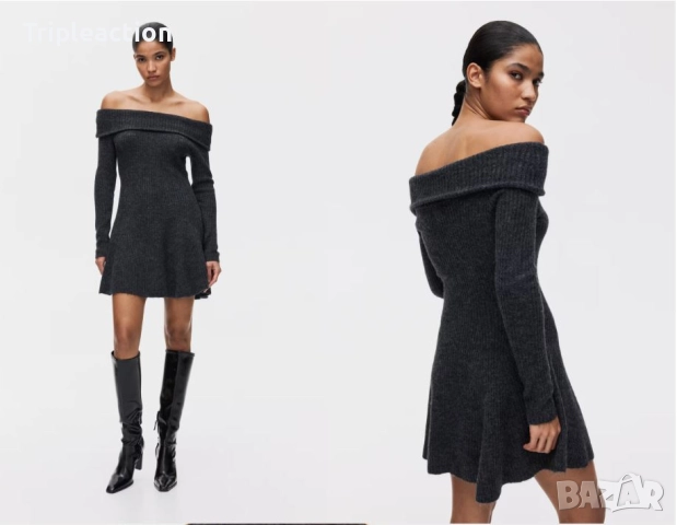 Рокля с ластична плетка с голи рамене, XXL