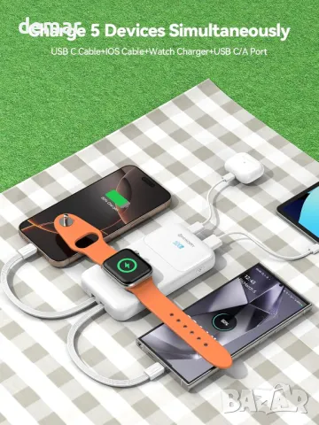 Външна батерия NEWDERY за Apple Watch, Вградени кабели, PD 20W (бяла, 10000 mAh), снимка 3 - Външни батерии - 49362309