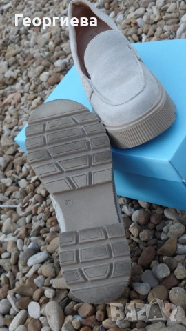 Дамски лоуфъри в бежов цвят, естествен велур, снимка 6 - Дамски елегантни обувки - 51811921